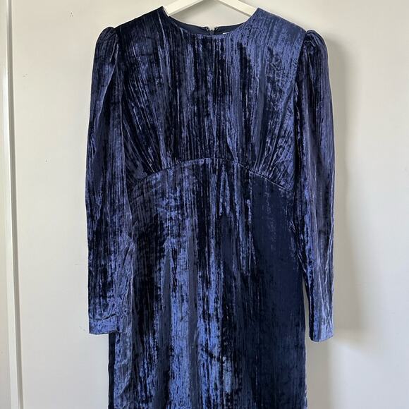 & Other Stores Crushed Velvet Navy Blue Mini Dress size 10 - Picture 10 of 13